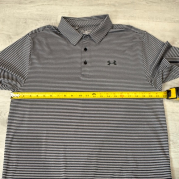 Under Armour Men's Heatgear Loose Grey and Black Striped Polo Shirt Size L - Picture 11 of 17